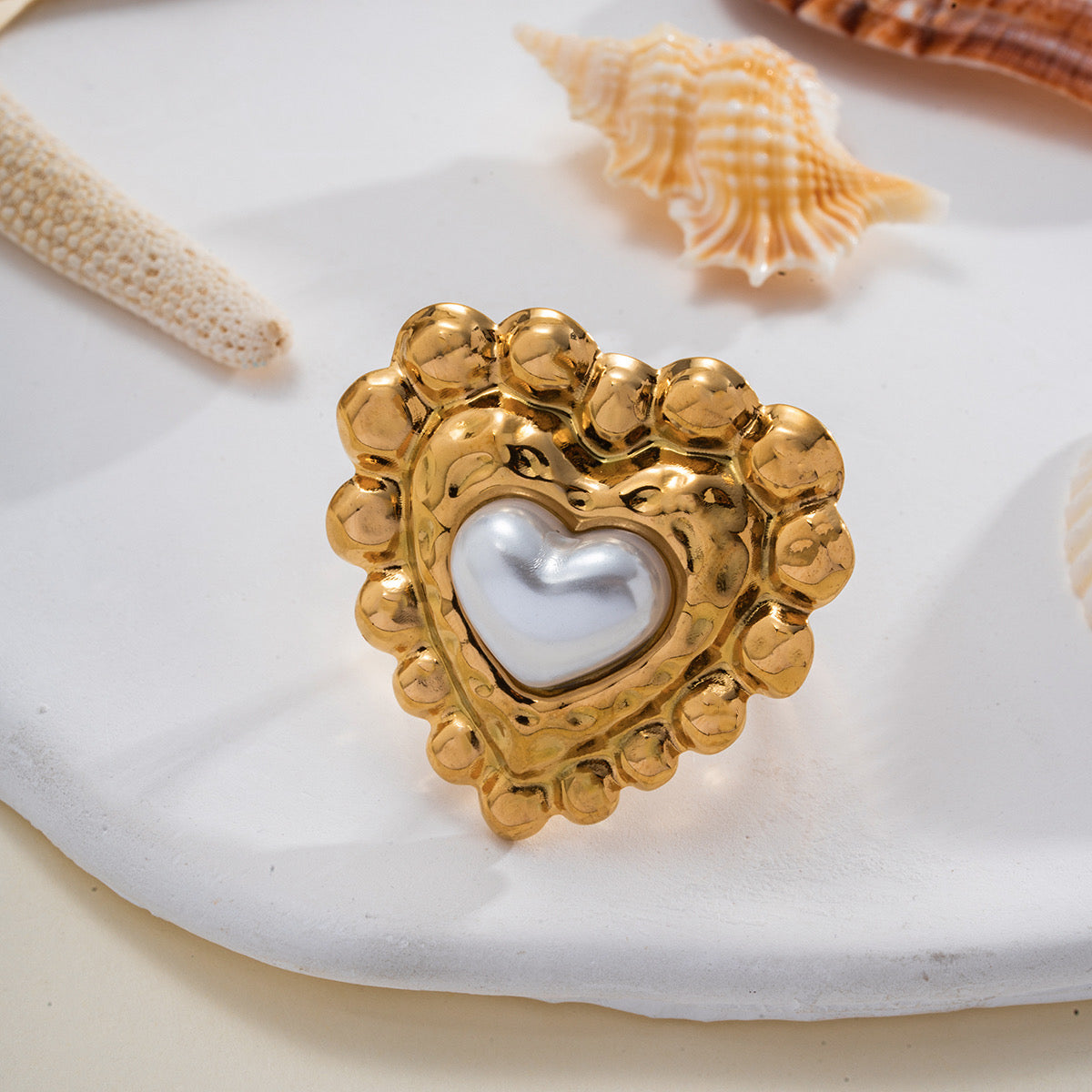 Pearl Heart Bead Ring
