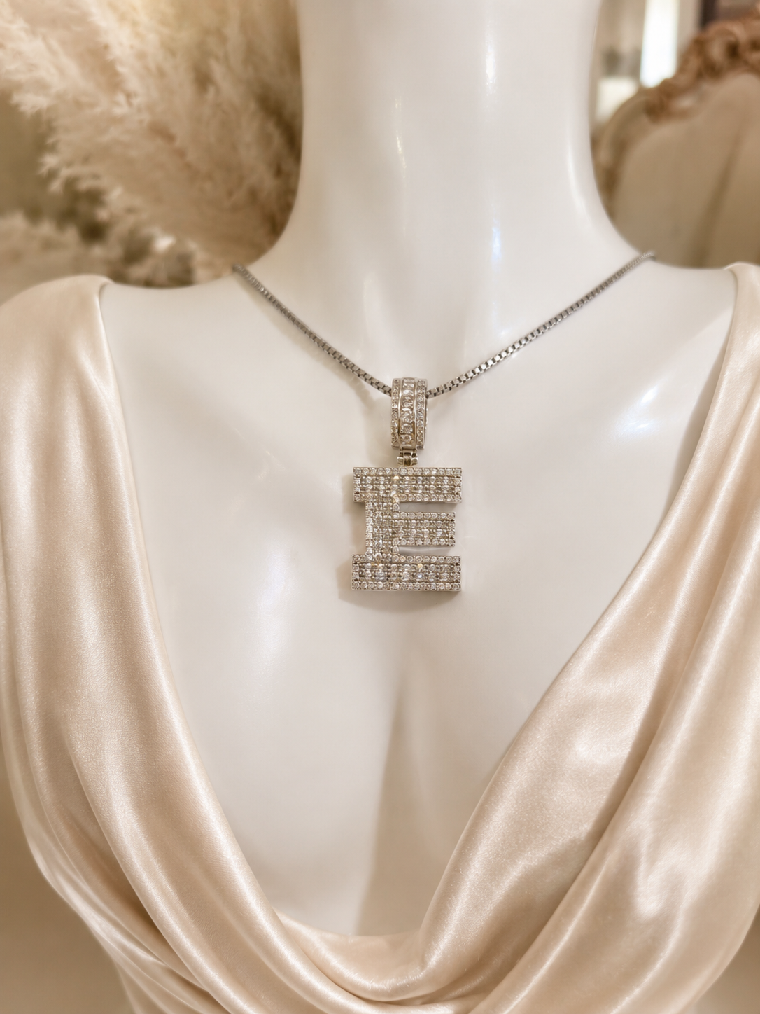 Iced Letter E Pendant Necklace