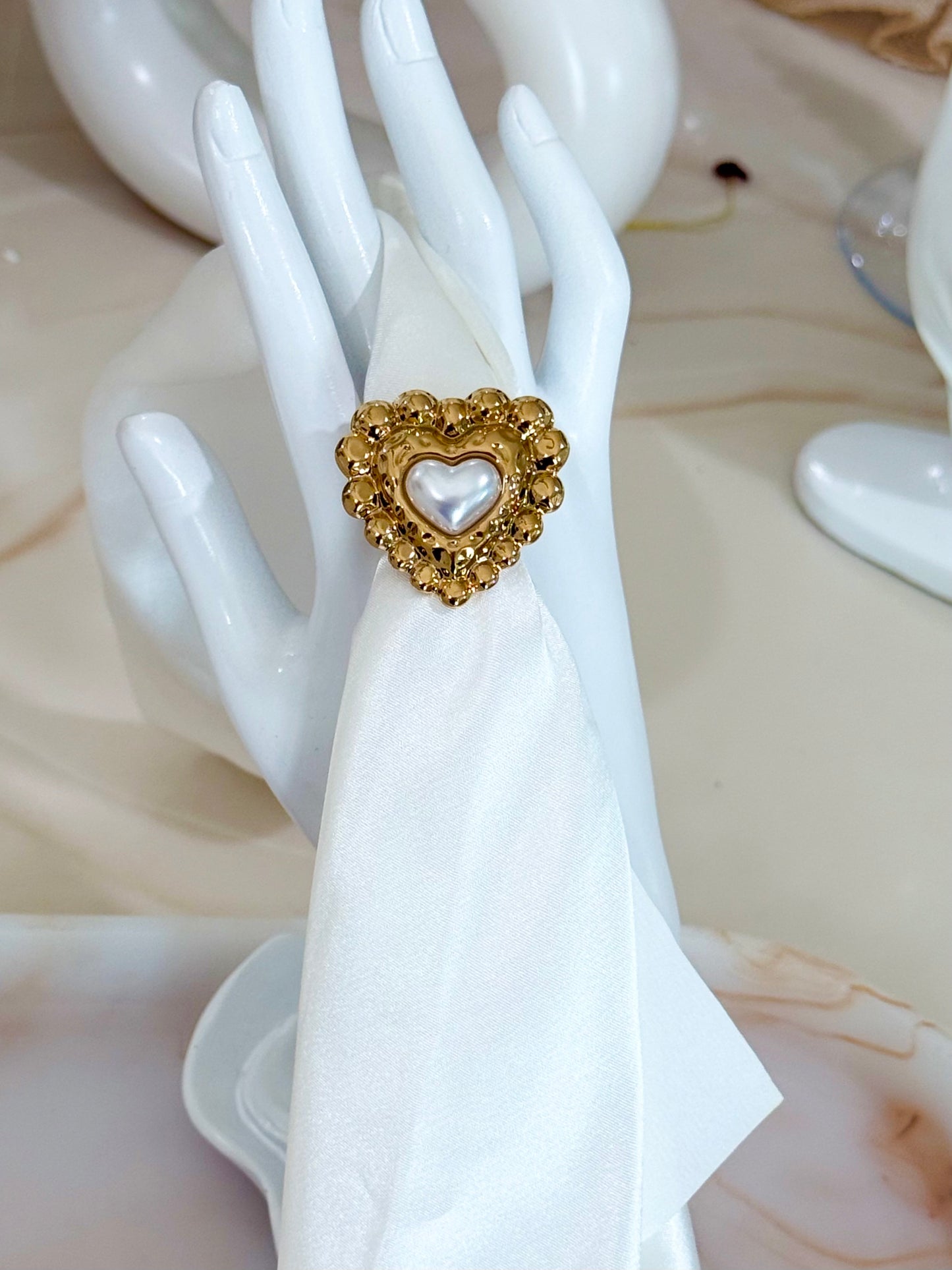 Pearl Heart Bead Ring