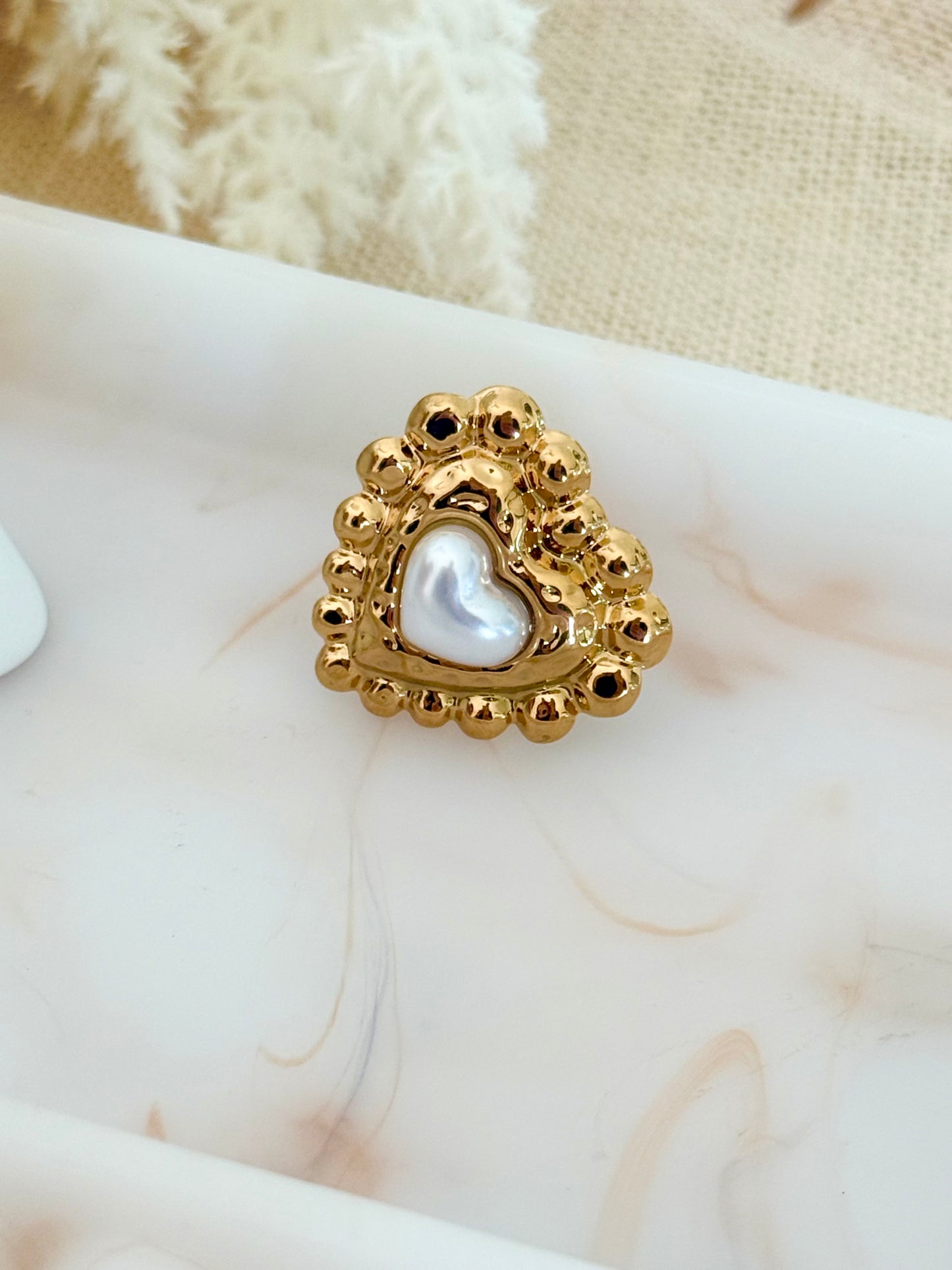 Pearl Heart Bead Ring