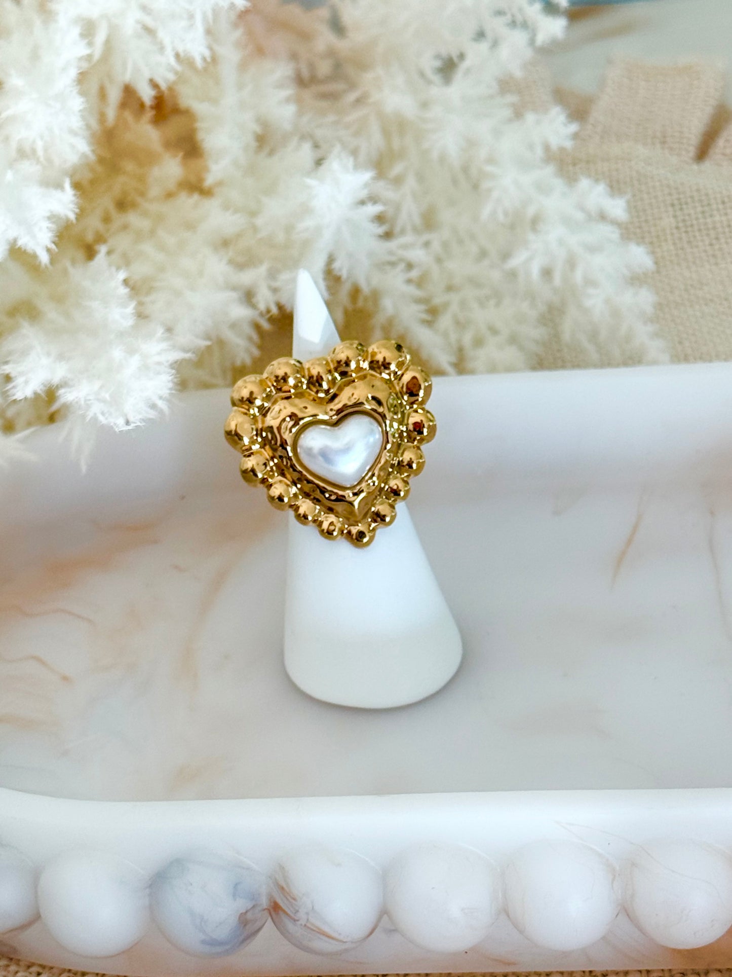 Pearl Heart Bead Ring