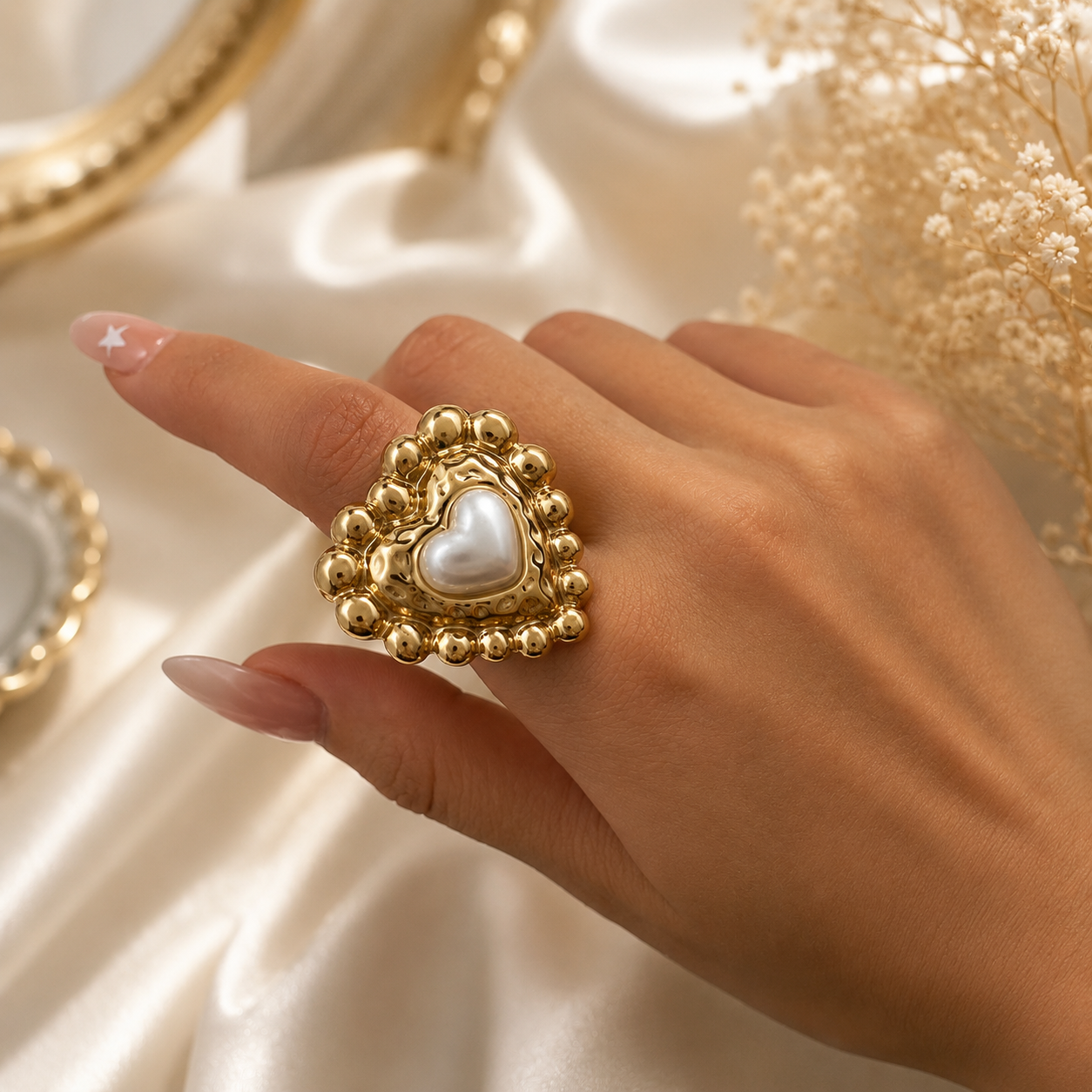 Pearl Heart Bead Ring