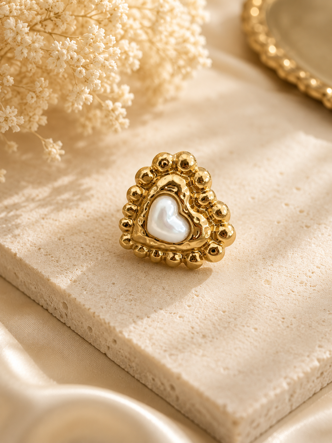 Pearl Heart Bead Ring