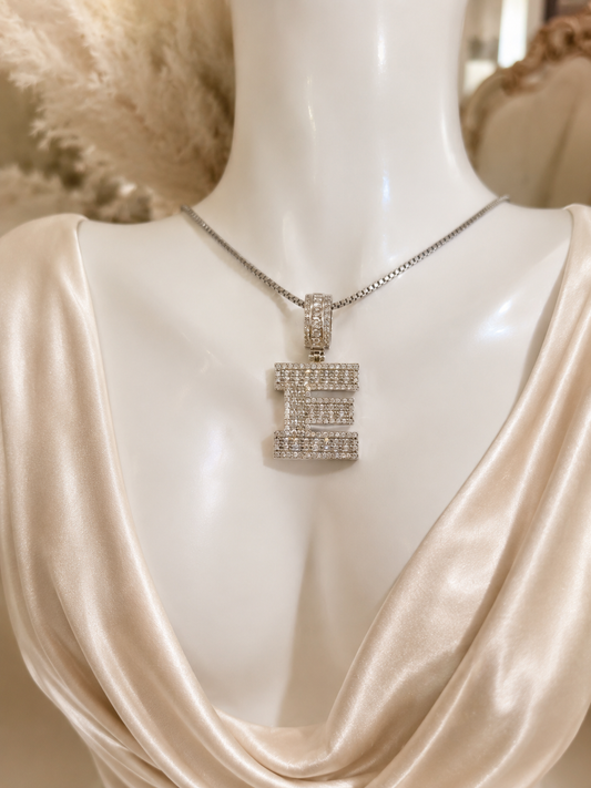 Iced Letter E Pendant Necklace