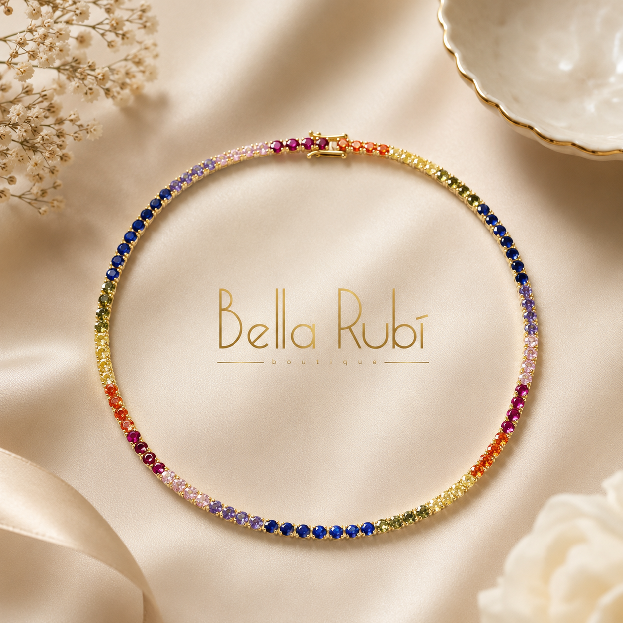 Cotton Rainbow Tennis Necklace