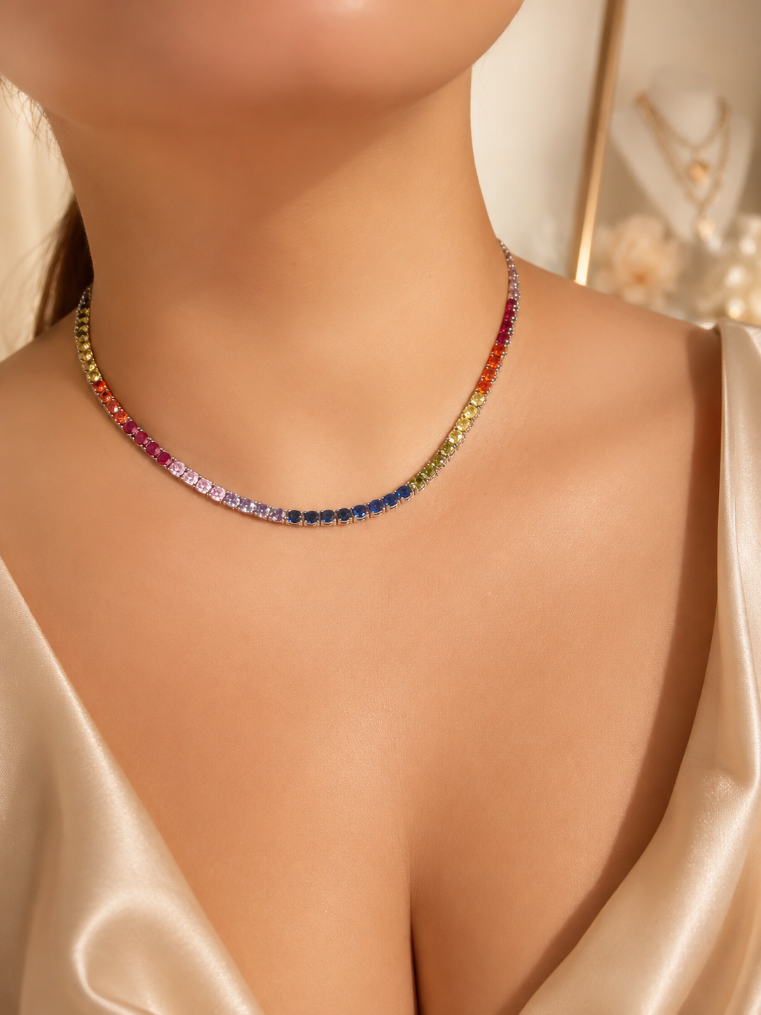 Cotton Rainbow Tennis Necklace